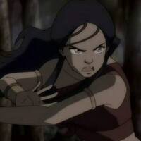 Katara vestida de rojo, realizando Sangre Control